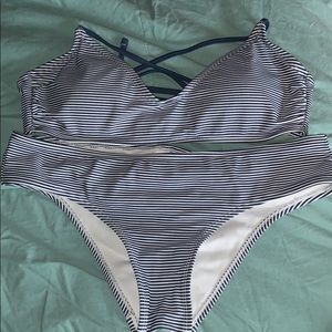 Blue Striped Swim Suit